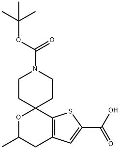 Spiro[piperidine-4,7'-[7H]thieno[2,3-c]pyran]-1,2'-dicarboxylic acid, 4',5'-dihydro-5'-methyl-, 1-(1,1-dimethylethyl) ester Struktur