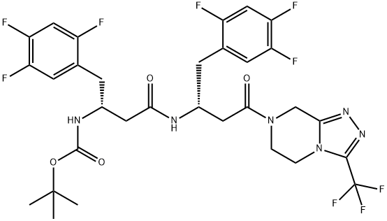 tert-Butyl ((R)-4-Oxo-4-(((R)-4-oxo-4-(3-(trifluoromethyl)-5,6-dihydro-[1,2,4]triazolo[4,3-a]pyrazin-7(8H)-yl)-1-(2,4,5-trifluorophenyl)butan-2-yl)amino)-1-(2,4,5-trifluorophenyl)butan-2-yl)carbamate Struktur