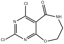 2,4-dichloro-7,8-dihydropyrimido[5,4-f][1,4]oxazepin-5(6H)-one Struktur