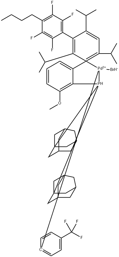 Palladium, bromo[[4′′-butyl-2′′,3′′,5′′,6′′-tetrafluoro-3-methoxy-2′,4′,6′-tris(1-methylethyl)[1,1′:3′,1′′-terphenyl]-2-yl-κC1′]bis(tricyclo[3.3.1.13,7]dec-1-yl)phosphine-κP][4-(trifluoromethyl)phenyl]-, (SP-4-2)- Struktur