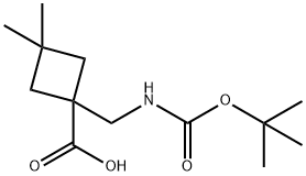 Cyclobutanecarboxylic acid, 1-[[[(1,1-dimethylethoxy)carbonyl]amino]methyl]-3,3-dimethyl- Struktur