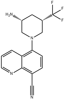 8-Quinolinecarbonitrile, 5-[(3R,5S)-3-amino-5-(trifluoromethyl)-1-piperidinyl]- Struktur