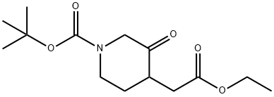 4-Piperidineacetic acid, 1-[(1,1-dimethylethoxy)carbonyl]-3-oxo-, ethyl ester Struktur