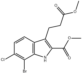 1H-Indole-3-propanoic acid, 7-bromo-6-chloro-2-(methoxycarbonyl)-, methyl ester Struktur