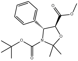 3,5-Oxazolidinedicarboxylic acid, 2,2-dimethyl-4-phenyl-, 3-(1,1-dimethylethyl) 5-methyl ester, (4R,5S)- Struktur