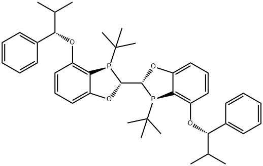 (2S,2'S,3S,3'S)-3,3'-di-tert-butyl-4,4'-bis((S)-2-methyl-1-phenylpropoxy)-2,2',3,3'-tetrahydro-2,2'-bibenzo[d][1,3]oxaphosphole Struktur