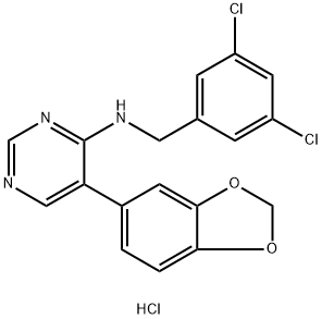 4-Pyrimidinamine, 5-(1,3-benzodioxol-5-yl)-N-[(3,5-dichlorophenyl)methyl]-, hydrochloride (1:1) Struktur