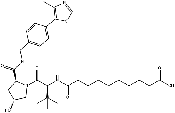 L-Prolinamide, N-(9-carboxy-1-oxononyl)-3-methyl-L-valyl-4-hydroxy-N-[[4-(4-methyl-5-thiazolyl)phenyl]methyl]-, (4R)- Struktur