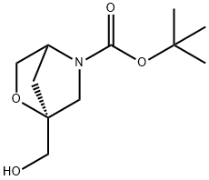 2-Oxa-5-azabicyclo[2.2.1]heptane-5-carboxylic acid, 1-(hydroxymethyl)-, 1,1-dimethylethyl ester, (1S)- Struktur