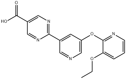 5-Pyrimidinecarboxylic acid, 2-[5-[(3-ethoxy-2-pyridinyl)oxy]-3-pyridinyl]- Struktur