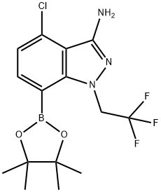 4-Chloro-7-(4,4,5,5-tetramethyl-1,3,2-dioxaborolan-2-yl)-1-(2,2,2-trifluoroethyl)-1H-indazol-3-amine Struktur