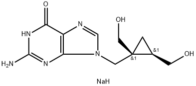 6H-Purin-6-one, 2-amino-9-[[(1S,2R)-1,2-bis(hydroxymethyl)cyclopropyl]methyl]-1,9-dihydro-, sodium salt (1:1) Struktur