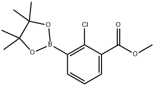 Benzoic acid, 2-chloro-3-(4,4,5,5-tetramethyl-1,3,2-dioxaborolan-2-yl)-, methyl ester Struktur