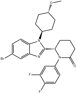 2-Piperidinone, 6-[5-bromo-1-(trans-4-methoxycyclohexyl)-1H-benzimidazol-2-yl]-1-(3,4-difluorophenyl)-, (6S)- Struktur