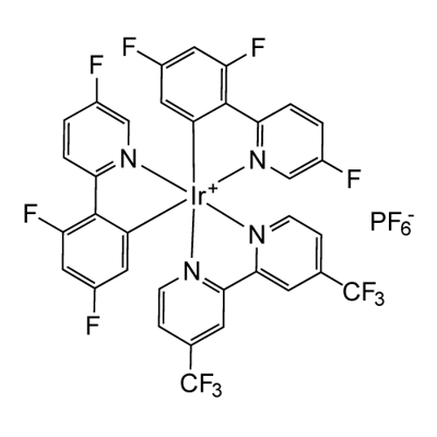 Iridium(1+), [4,4′-bis(trifluoromethyl)-2,2′-bipyridine-κN1,κN1′]bis[3,5-difluoro-2-(5-fluoro-2-pyridinyl-κN)phenyl-κC]-, hexafluorophosphate(1-) (1:1) Struktur