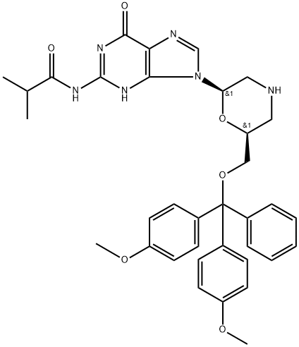 N2-iso-Butyroyl-7’-O-(4,4’-dimethoxytrityloxy)morpholinoguanine Struktur