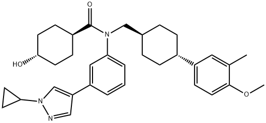 Cyclohexanecarboxamide, N-[3-(1-cyclopropyl-1H-pyrazol-4-yl)phenyl]-4-hydroxy-N-[[trans-4-(4-methoxy-3-methylphenyl)cyclohexyl]methyl]-, trans- Struktur