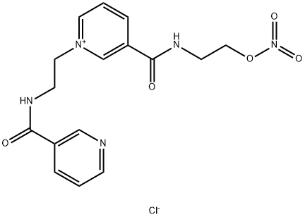 Pyridinium, 3-[[[2-(nitrooxy)ethyl]amino]carbonyl]-1-[2-[(3-pyridinylcarbonyl)amino]ethyl]-, chloride (1:1) Struktur