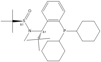 S(R)]-N-[(1S)-1-[2-(Dicyclohexylphosphino)phenyl]-2,2-dimethylpropyl]-N,2-dimethyl-2-propanesulfinamide Struktur