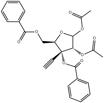 1',2'-Di-O-acetayl-3',5'-di-O-benzoyl-3'-beta-C-ethynyl-D-ribofuranose Struktur