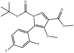 1H-Pyrrole-1,3-dicarboxylic acid, 5-(2,4-difluorophenyl)-4-methoxy-, 1-(1,1-dimethylethyl) 3-methyl ester Struktur