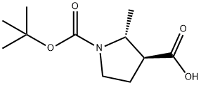 (2R,3S)-1-tert-butoxycarbonyl-2-methyl-pyrrolidine-3-carboxylic acid Struktur