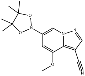 4-Methoxy-6-(4,4,5,5-tetramethyl-1,3,2-dioxaborolan-2-yl)pyrazolo[1,5-a]pyridine-3-carbonitrile Struktur