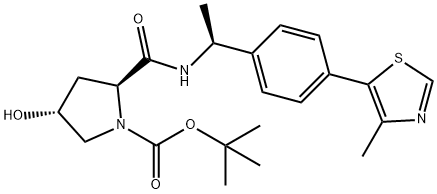 1-Pyrrolidinecarboxylic acid, 4-hydroxy-2-[[[(1S)-1-[4-(4-methyl-5-thiazolyl)phenyl]ethyl]amino]carbonyl]-, 1,1-dimethylethyl ester, (2S,4R)- Struktur