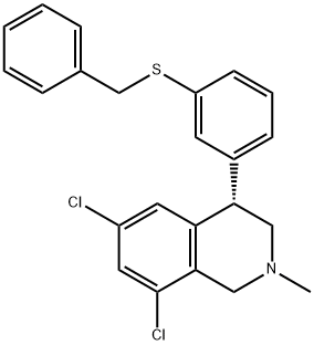 Isoquinoline, 6,8-dichloro-1,2,3,4-tetrahydro-2-methyl-4-[3-[(phenylmethyl)thio]phenyl]-, (4S)- Struktur