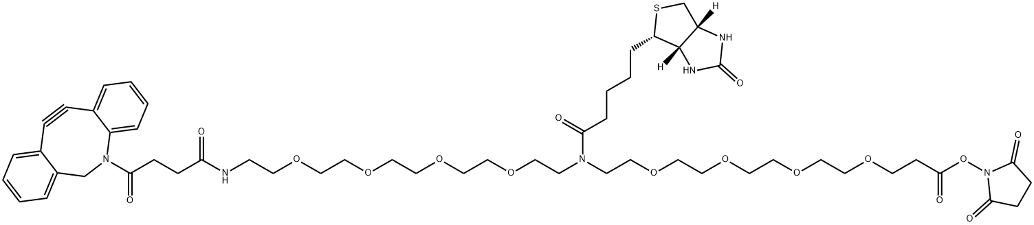 N-(DBCO-PEG4)-N-Biotin-PEG4-NHS Struktur