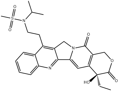 Methanesulfonamide, N-[2-[(4S)-4-ethyl-3,4,12,14-tetrahydro-4-hydroxy-3,14-dioxo-1H-pyrano[3',4':6,7]indolizino[1,2-b]quinolin-11-yl]ethyl]-N-(1-methylethyl)- Struktur