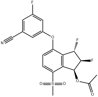 Benzonitrile, 3-[[(1S,2S,3S)-1-(acetyloxy)-2,3-difluoro-2,3-dihydro-7-(methylsulfonyl)-1H-inden-4-yl]oxy]-5-fluoro- Struktur