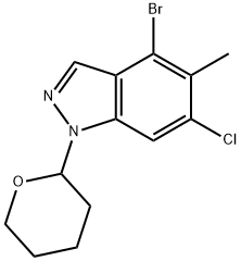 1H-Indazole, 4-bromo-6-chloro-5-methyl-1-(tetrahydro-2H-pyran-2-yl)- Struktur