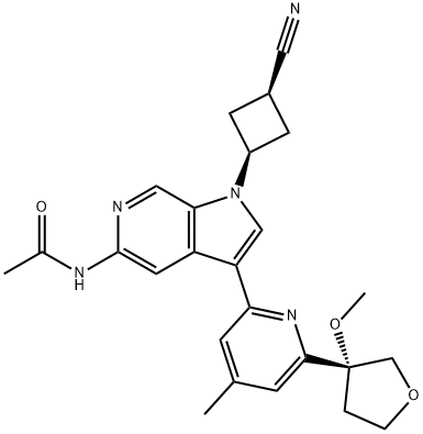 Acetamide, N-[1-(cis-3-cyanocyclobutyl)-3-[4-methyl-6-[(3R)-tetrahydro-3-methoxy-3-furanyl]-2-pyridinyl]-1H-pyrrolo[2,3-c]pyridin-5-yl]- Struktur