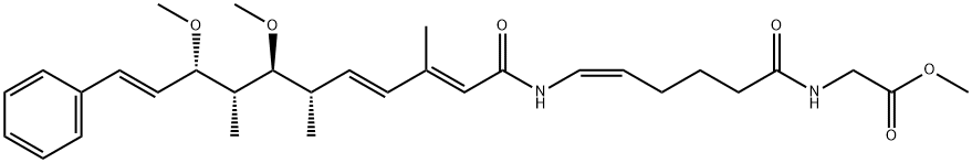 Glycine, N-[(5Z)-6-[[(2E,4E,6S,7S,8R,9S,10E)-7,9-dimethoxy-3,6,8-trimethyl-1-oxo-11-phenyl-2,4,10-undecatrien-1-yl]amino]-1-oxo-5-hexen-1-yl]-, methyl ester Struktur