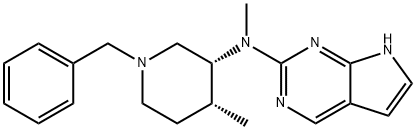 7H-Pyrrolo[2,3-d]pyrimidin-2-amine, N-methyl-N-[(3R,4R)-4-methyl-1-(phenylmethyl)-3-piperidinyl]- Struktur