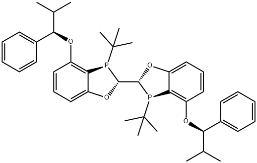 (2R,2'R,3R,3'R)-3,3'-di-tert-butyl-4,4'-bis((R)-2-methyl-1-phenylpropoxy)-2,2',3,3'-tetrahydro-2,2'-bibenzo[d][1,3]oxaphosphole Struktur