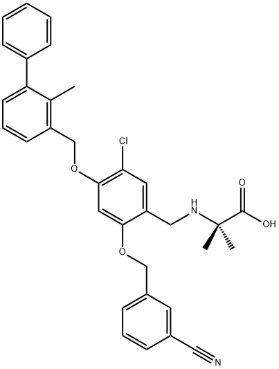 Alanine, N-[[5-chloro-2-[(3-cyanophenyl)methoxy]-4-[(2-methyl[1,1'-biphenyl]-3-yl)methoxy]phenyl]methyl]-2-methyl- Struktur