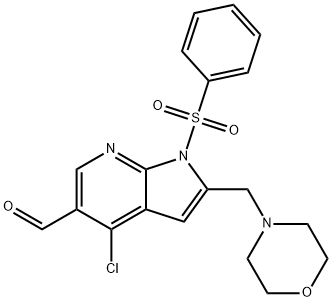 1H-Pyrrolo[2,3-b]pyridine-5-carboxaldehyde, 4-chloro-2-(4-morpholinylmethyl)-1-(phenylsulfonyl)- Struktur