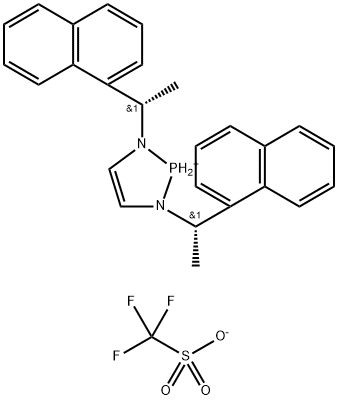 1,3-Bis[(1S)-1-(1-naphthalenyl)ethyl]-2,3-dihydro-1H-1,3,2-diazaphosphol-2-yl trifluoromethanesulfonate Struktur