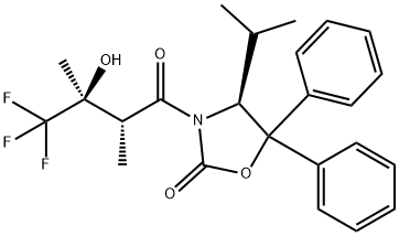 (4S)-4-isopropyl-5,5-diphenyl-3-[(2R,3S)-4,4,4-trifluoro-3-hydroxy-2,3-dimethyl-butanoyl]oxazolidin-2-one Struktur