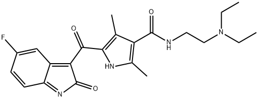 1H-Pyrrole-3-carboxamide, N-[2-(diethylamino)ethyl]-5-[(5-fluoro-2-oxo-2H-indol-3-yl)carbonyl]-2,4-dimethyl- Struktur