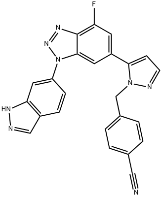 Benzonitrile, 4-[[5-[4-fluoro-1-(1H-indazol-6-yl)-1H-benzotriazol-6-yl]-1H-pyrazol-1-yl]methyl]- Struktur