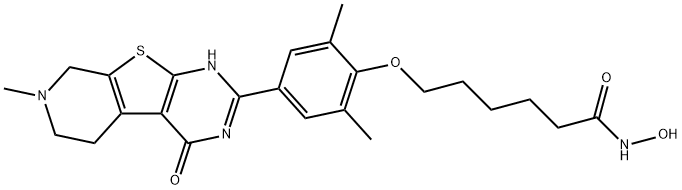 Hexanamide, 6-[4-(1,4,5,6,7,8-hexahydro-7-methyl-4-oxopyrido[4',3':4,5]thieno[2,3-d]pyrimidin-2-yl)-2,6-dimethylphenoxy]-N-hydroxy- Struktur