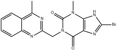 1H-Purine-2,6-dione, 8-bromo-3,9-dihydro-3-methyl-1-[(4-methyl-2-quinazolinyl)methyl]- Struktur