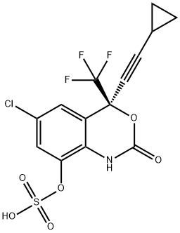 2H-3,1-Benzoxazin-2-one, 6-chloro-4-(2-cyclopropylethynyl)-1,4-dihydro-8-(sulfooxy)-4-(trifluoromethyl)-, (4S)- Struktur