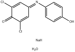 2,5-Cyclohexadien-1-one, 2,6-dichloro-4-[(4-hydroxyphenyl)imino]-, sodium salt, hydrate (1:1:1) Struktur