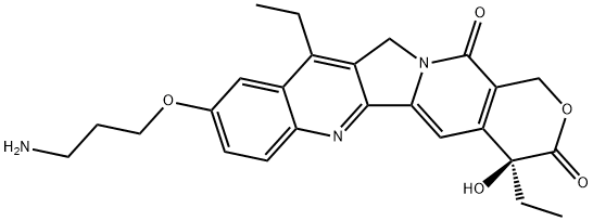 1H-Pyrano[3',4':6,7]indolizino[1,2-b]quinoline-3,14(4H,12H)-dione, 9-(3-aminopropoxy)-4,11-diethyl-4-hydroxy-, (4S)- Struktur