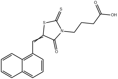 4-[(5Z)-5-(naphthalen-1-ylmethylidene)-4-oxo-2-sulfanylidene-1,3-thiazolidin-3-yl]butanoic acid Struktur