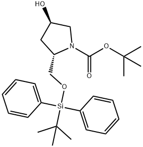 (2S,4R)-tert-butyl 2-(((tert-butyldiphenylsilyl)oxy)methyl)-4-hydroxypyrrolidine-1-carboxylate Struktur